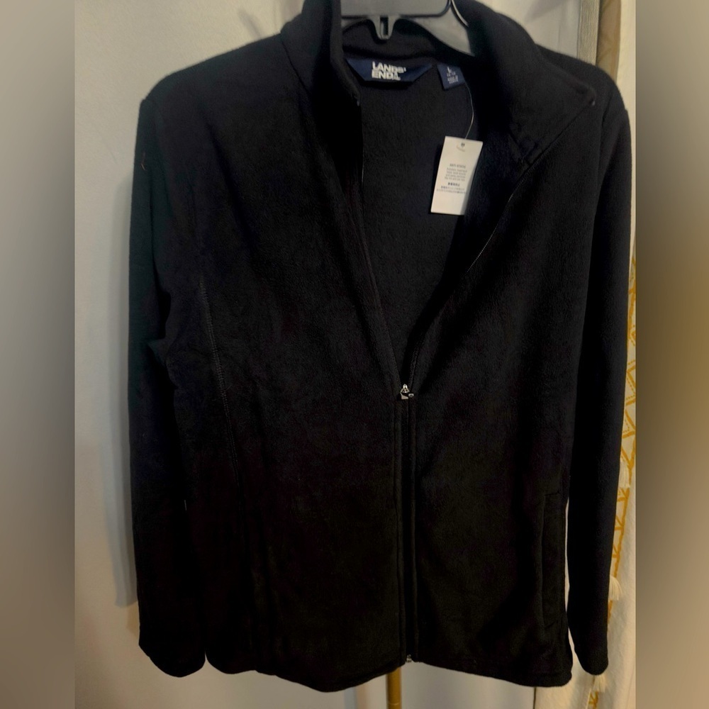 Lands End Womens Fleece Jacket Full Zip Size Large Black NWT
